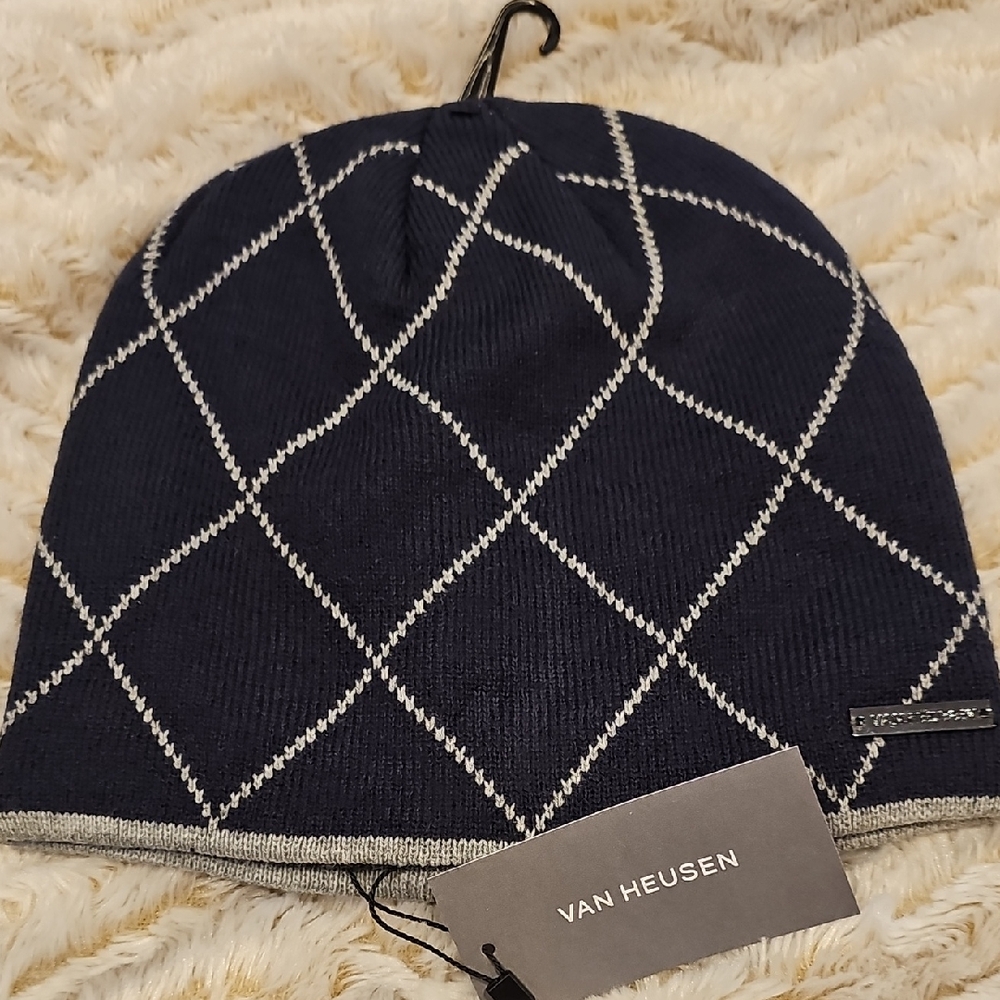 Van Heusen Dark Blue and White Patterned Beanie